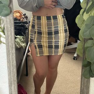 Plaid Mini Skirt in Yellow and Gray